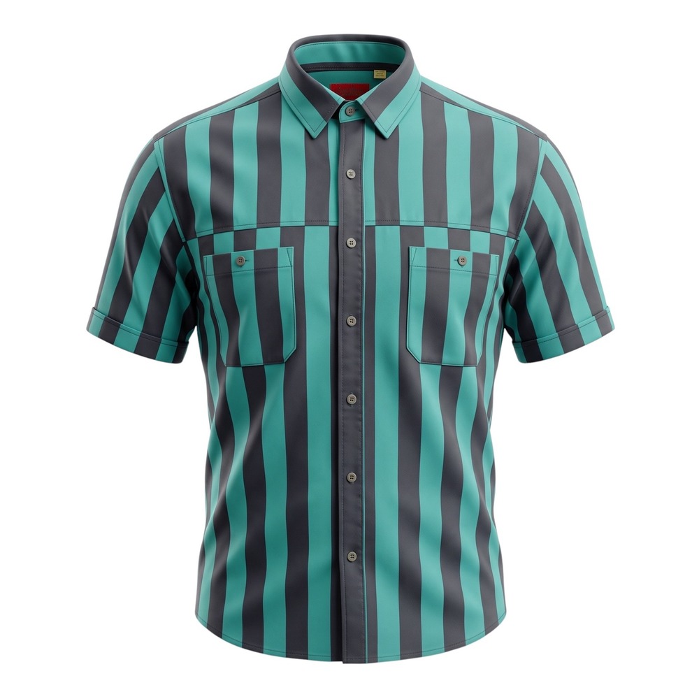 VTG Sergio Valente Mens Big 2X Teal Grey Striped Short Sleeve Button Up Shirt